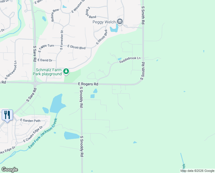 map of restaurants, bars, coffee shops, grocery stores, and more near 3020 South Highpoint Lane in Bloomington