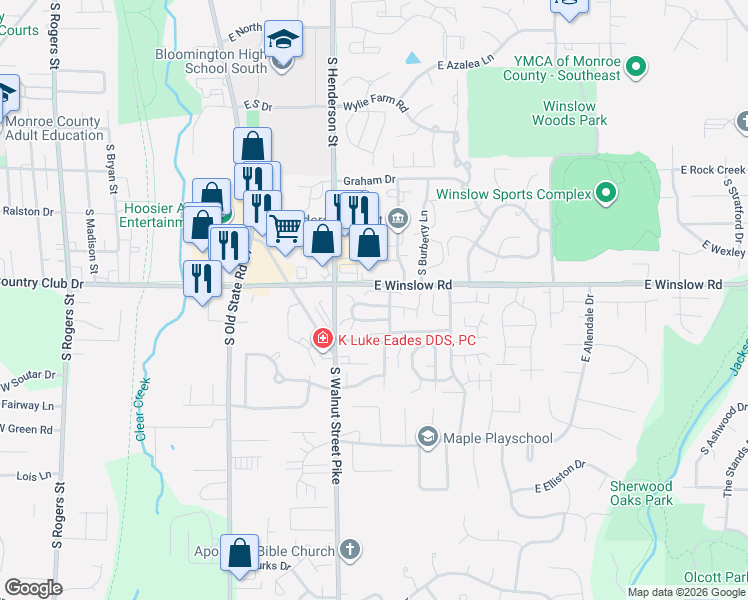 map of restaurants, bars, coffee shops, grocery stores, and more near 3151 South Piccadilly Street in Bloomington