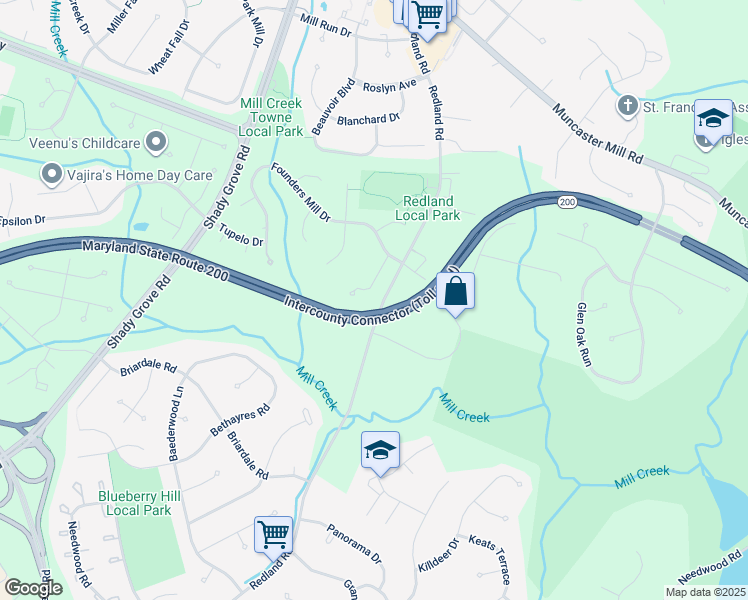 map of restaurants, bars, coffee shops, grocery stores, and more near 17031 Catalpa Court in Rockville