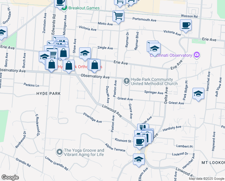 map of restaurants, bars, coffee shops, grocery stores, and more near 1312 Duncan Avenue in Cincinnati