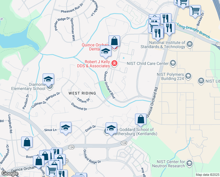map of restaurants, bars, coffee shops, grocery stores, and more near 876 Quince Orchard Boulevard in Gaithersburg