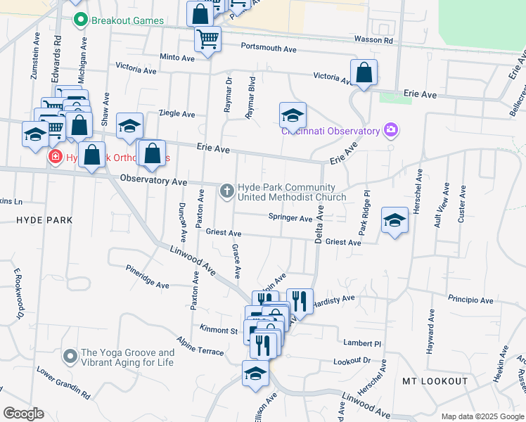 map of restaurants, bars, coffee shops, grocery stores, and more near 2997 Springer Avenue in Cincinnati