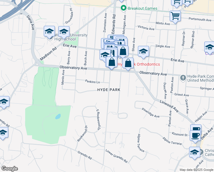 map of restaurants, bars, coffee shops, grocery stores, and more near in Cincinnati