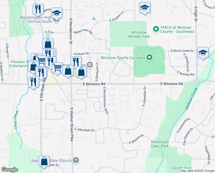 map of restaurants, bars, coffee shops, grocery stores, and more near 1100 Carnaby East in Bloomington