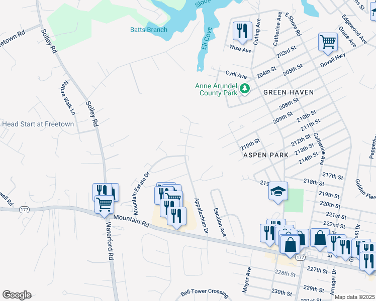 map of restaurants, bars, coffee shops, grocery stores, and more near 300 Rock Springs Court in Pasadena