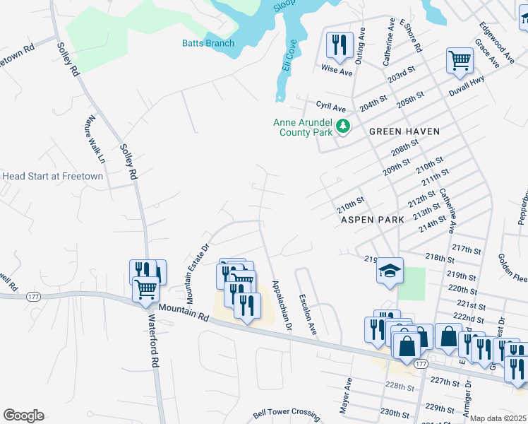 map of restaurants, bars, coffee shops, grocery stores, and more near 300 Rock Springs Court in Pasadena