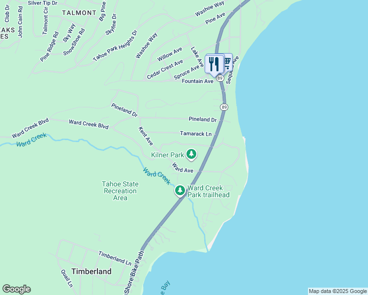map of restaurants, bars, coffee shops, grocery stores, and more near 355 Tamarack Lane in Tahoe City