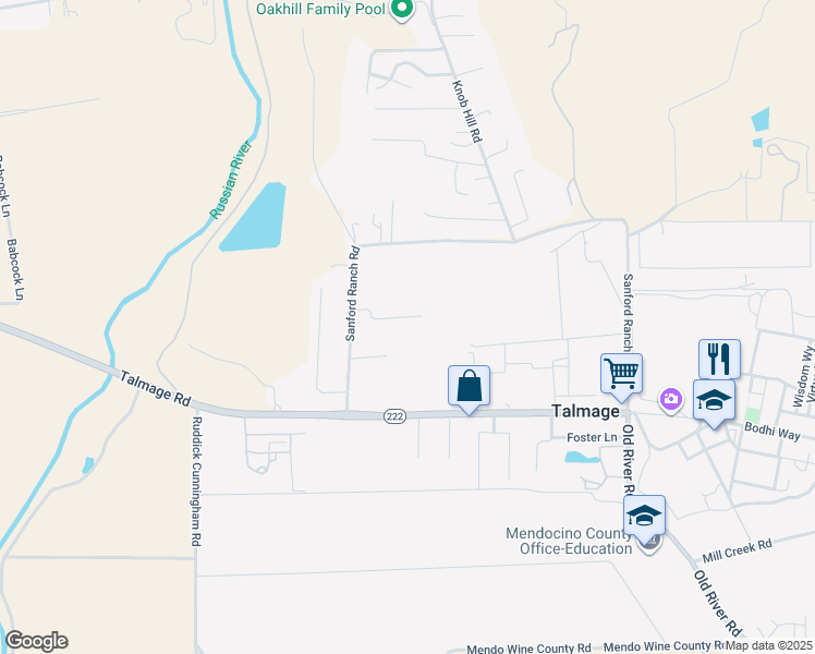 map of restaurants, bars, coffee shops, grocery stores, and more near 1300 Eunice Court in Ukiah