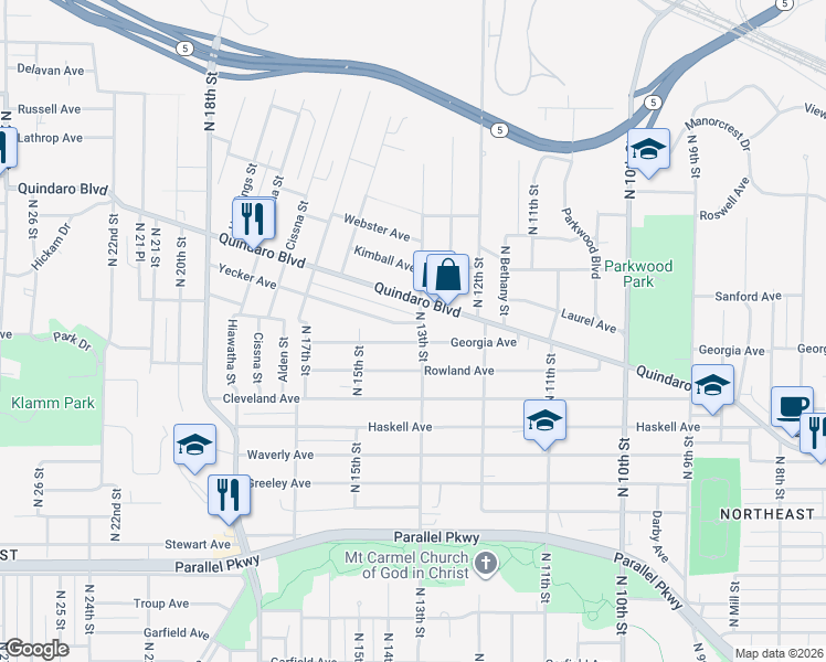 map of restaurants, bars, coffee shops, grocery stores, and more near 1319 Quindaro Boulevard in Kansas City