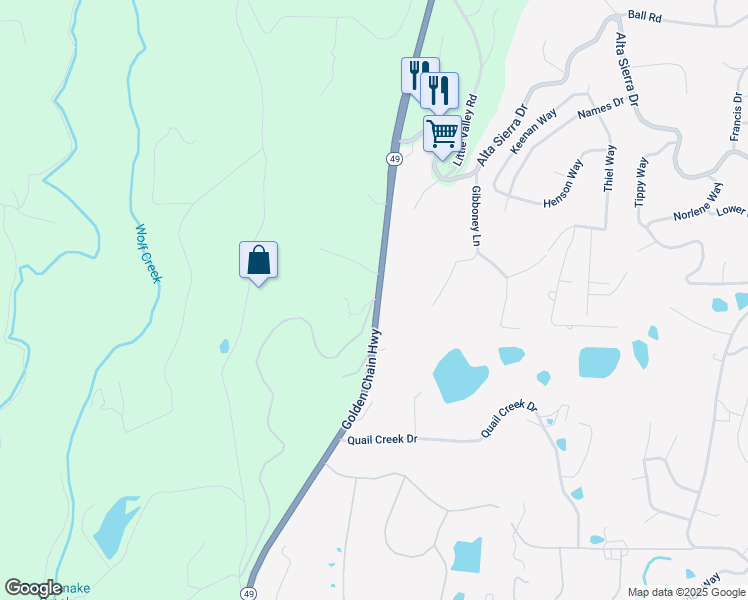 map of restaurants, bars, coffee shops, grocery stores, and more near 12626 Old State Highway in Grass Valley