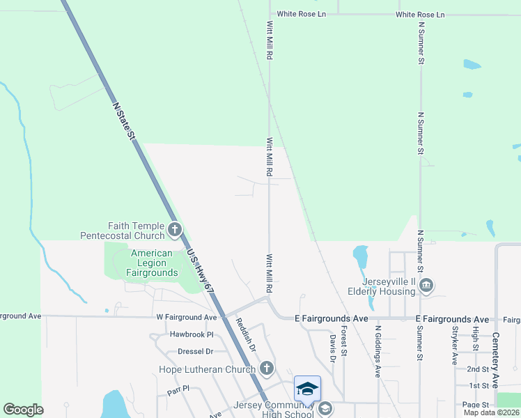 map of restaurants, bars, coffee shops, grocery stores, and more near 1242 Witt Mill Road in Jerseyville