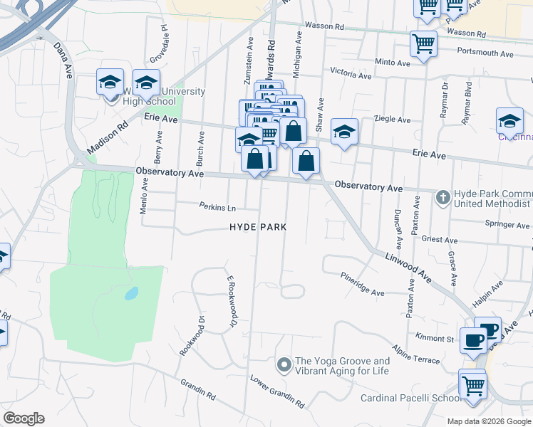 map of restaurants, bars, coffee shops, grocery stores, and more near 1339 Michigan Avenue in Cincinnati