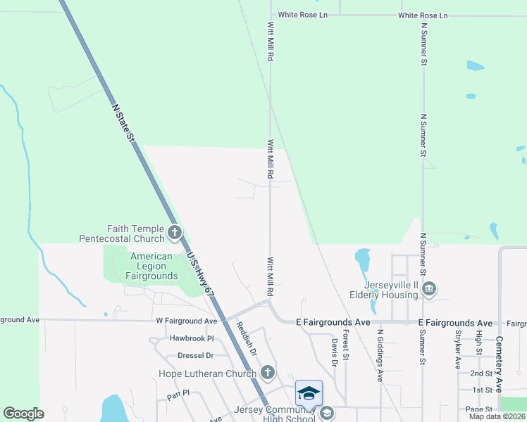 map of restaurants, bars, coffee shops, grocery stores, and more near 1242 Witt Mill Road in Jerseyville