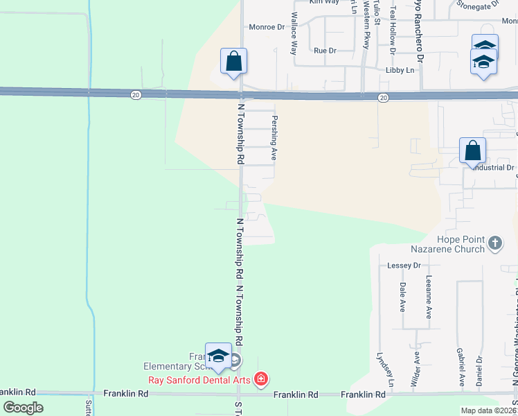 map of restaurants, bars, coffee shops, grocery stores, and more near 785 North Township Road in Yuba City