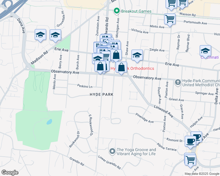 map of restaurants, bars, coffee shops, grocery stores, and more near 1339 Michigan Avenue in Cincinnati