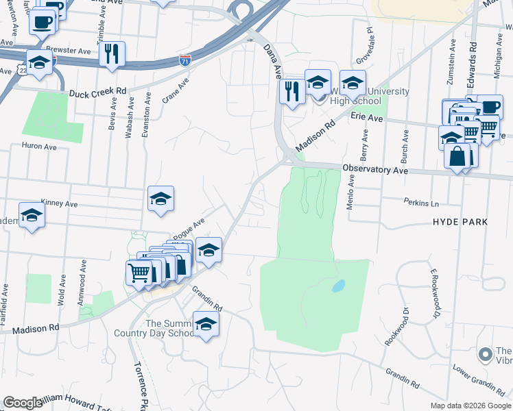 map of restaurants, bars, coffee shops, grocery stores, and more near 2 Madison Lane in Cincinnati