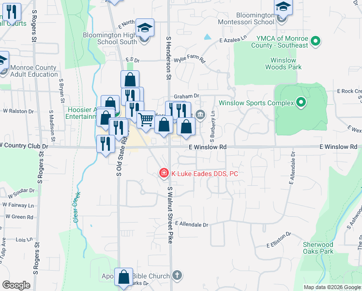 map of restaurants, bars, coffee shops, grocery stores, and more near 333 East Winslow Road in Bloomington