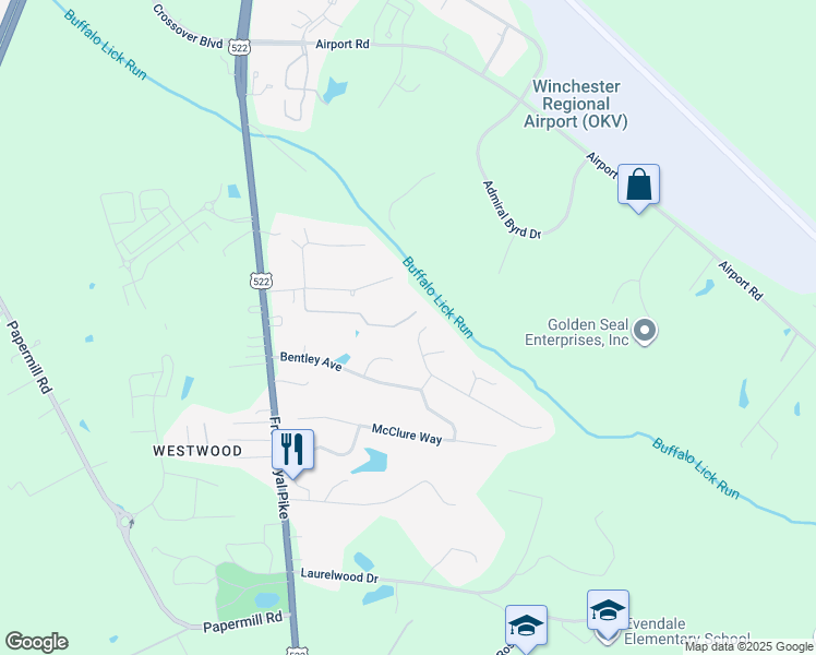 map of restaurants, bars, coffee shops, grocery stores, and more near 106 Travis Court in Winchester