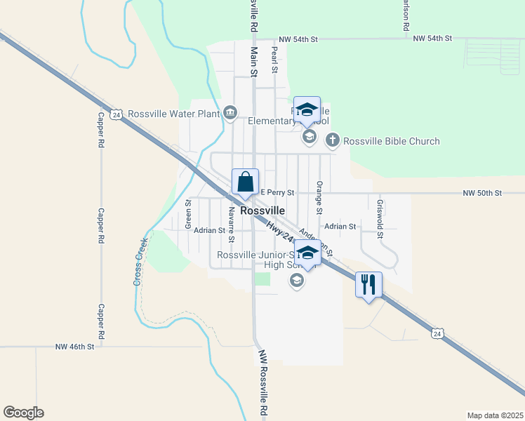 map of restaurants, bars, coffee shops, grocery stores, and more near in Rossville