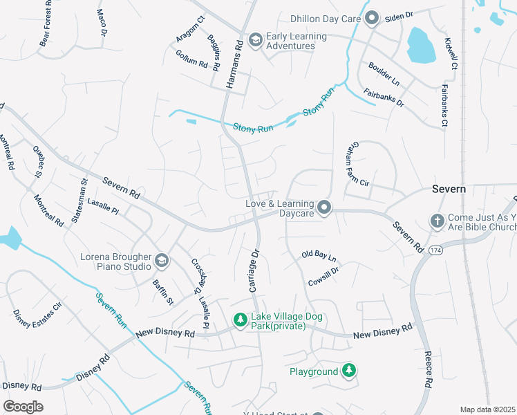 map of restaurants, bars, coffee shops, grocery stores, and more near 7720 sentry Terrace in Severn