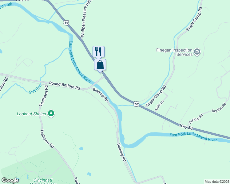 map of restaurants, bars, coffee shops, grocery stores, and more near 1273 U.S. 50 in Milford