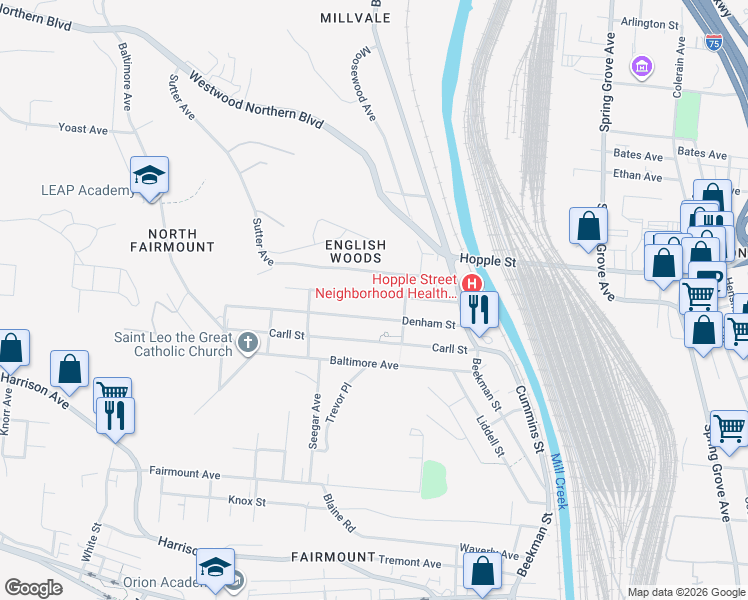 map of restaurants, bars, coffee shops, grocery stores, and more near 1729 Pulte Street in Cincinnati