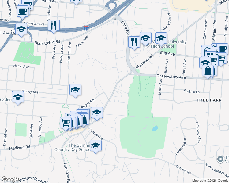 map of restaurants, bars, coffee shops, grocery stores, and more near 2341 Madison Road in Cincinnati