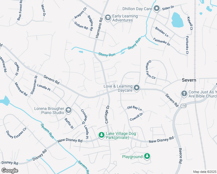 map of restaurants, bars, coffee shops, grocery stores, and more near 7716 sentry Terrace in Severn