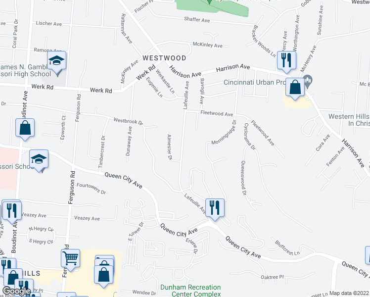 map of restaurants, bars, coffee shops, grocery stores, and more near 2808 Lafeuille Avenue in Cincinnati