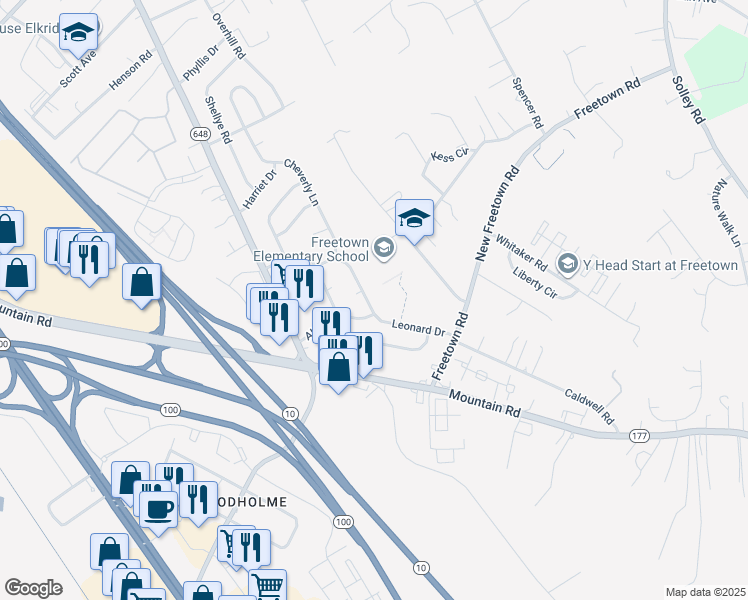 map of restaurants, bars, coffee shops, grocery stores, and more near 1131 Leonard Drive in Glen Burnie