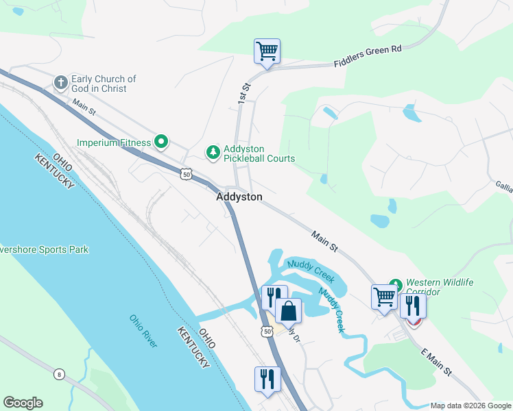 map of restaurants, bars, coffee shops, grocery stores, and more near 87 Main Street in Erlanger