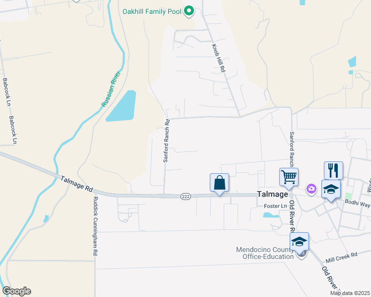 map of restaurants, bars, coffee shops, grocery stores, and more near 1300 Eunice Court in Ukiah
