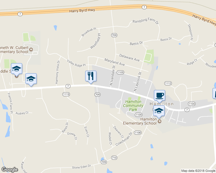map of restaurants, bars, coffee shops, grocery stores, and more near 306 West Colonial Highway in Hamilton