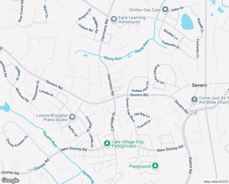 map of restaurants, bars, coffee shops, grocery stores, and more near 7714 sentry Terrace in Severn