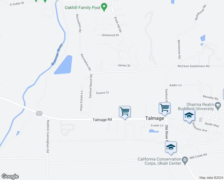 map of restaurants, bars, coffee shops, grocery stores, and more near 1380 Eunice Court in Ukiah