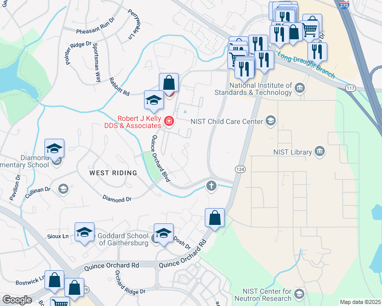 map of restaurants, bars, coffee shops, grocery stores, and more near 30 Sebastiani Boulevard in Gaithersburg