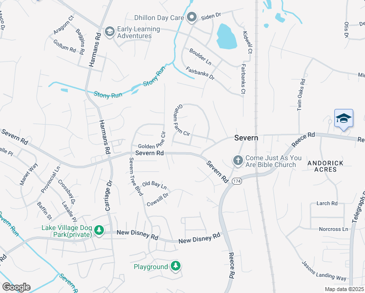 map of restaurants, bars, coffee shops, grocery stores, and more near 1409 Bush Road in Severn
