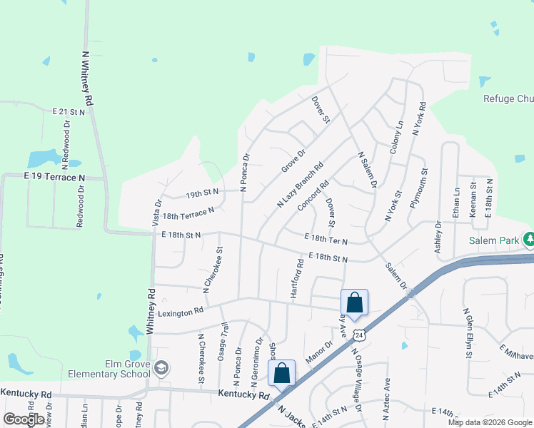map of restaurants, bars, coffee shops, grocery stores, and more near 1810 North Lazy Branch Road in Independence