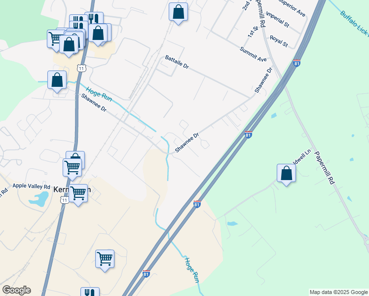 map of restaurants, bars, coffee shops, grocery stores, and more near 3078 Shawnee Drive in Winchester
