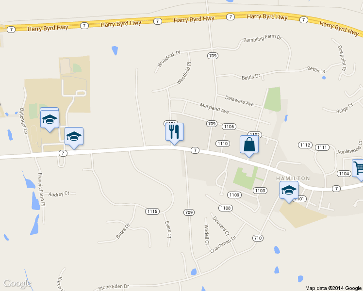 map of restaurants, bars, coffee shops, grocery stores, and more near 404 West Colonial Highway in Hamilton