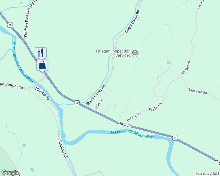 map of restaurants, bars, coffee shops, grocery stores, and more near 5084 Sugar Camp Road in Milford