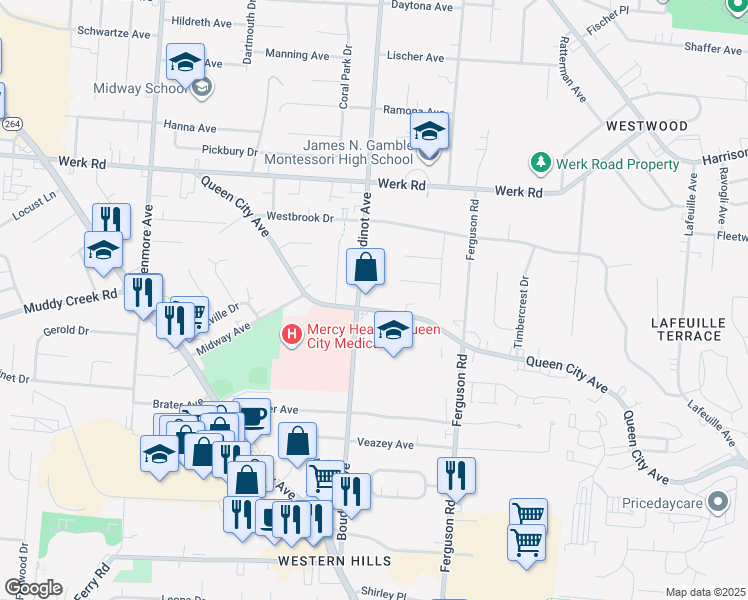 map of restaurants, bars, coffee shops, grocery stores, and more near in Cincinnati
