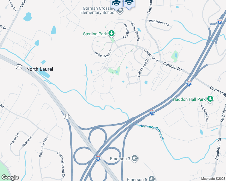 map of restaurants, bars, coffee shops, grocery stores, and more near 10204 Midsummer Flame Terrace in Laurel