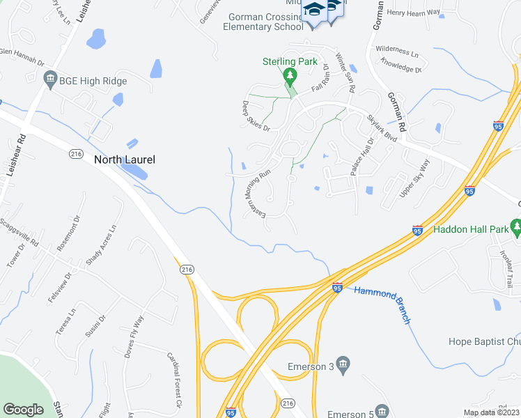 map of restaurants, bars, coffee shops, grocery stores, and more near 8567 Eastern Morning Run in Laurel