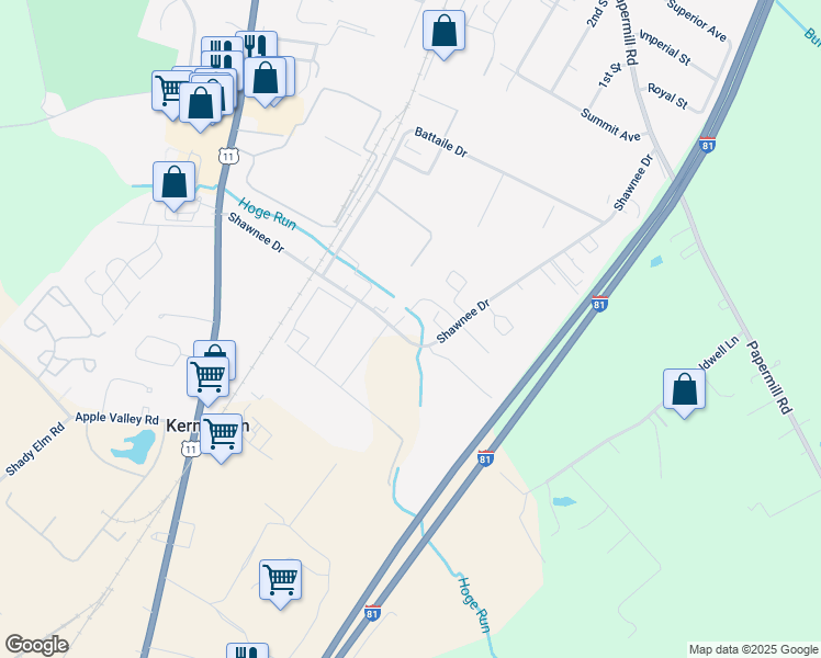 map of restaurants, bars, coffee shops, grocery stores, and more near 3158 Shawnee Drive in Winchester