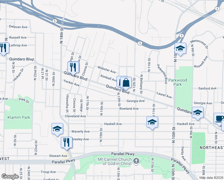 map of restaurants, bars, coffee shops, grocery stores, and more near 1319 Quindaro Blvd in Kansas City