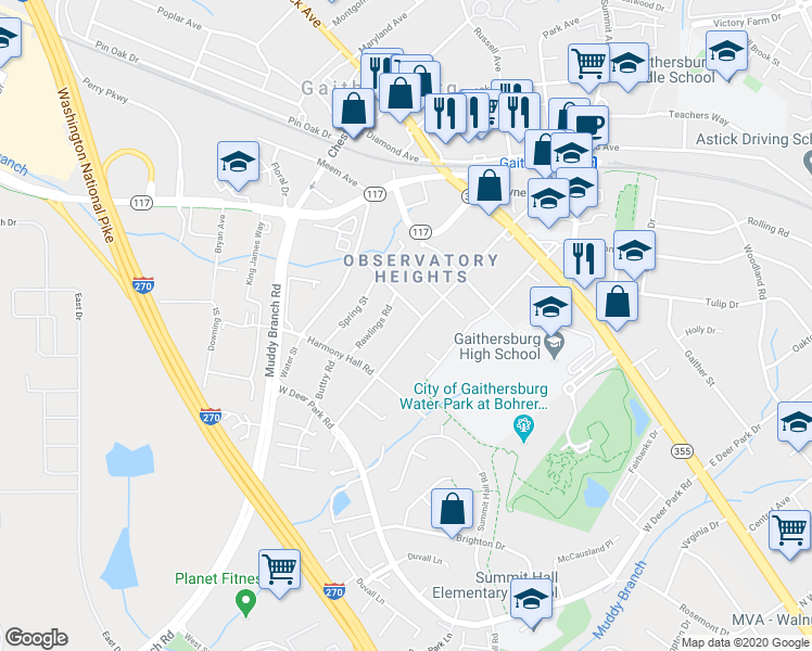 map of restaurants, bars, coffee shops, grocery stores, and more near 208 Cedar Avenue in Gaithersburg