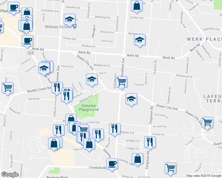 map of restaurants, bars, coffee shops, grocery stores, and more near 3126 Queen City Avenue in Cincinnati