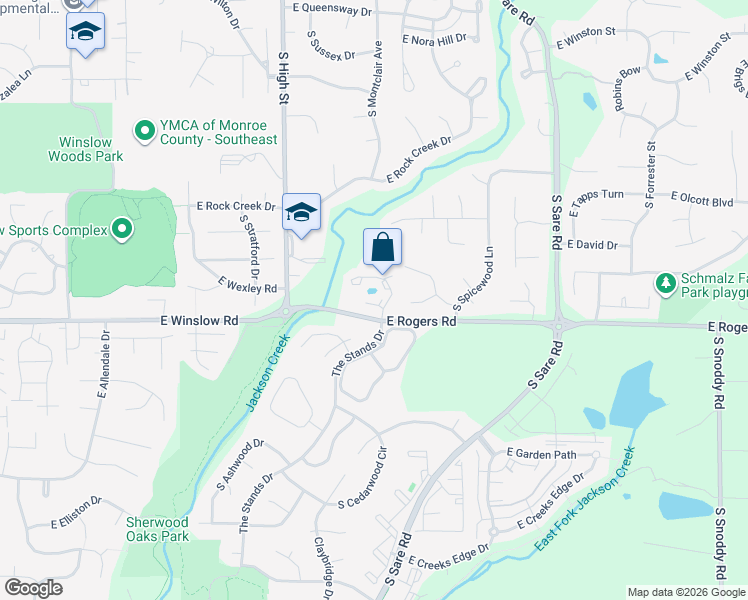map of restaurants, bars, coffee shops, grocery stores, and more near 2319 East Winding Brook Court in Bloomington