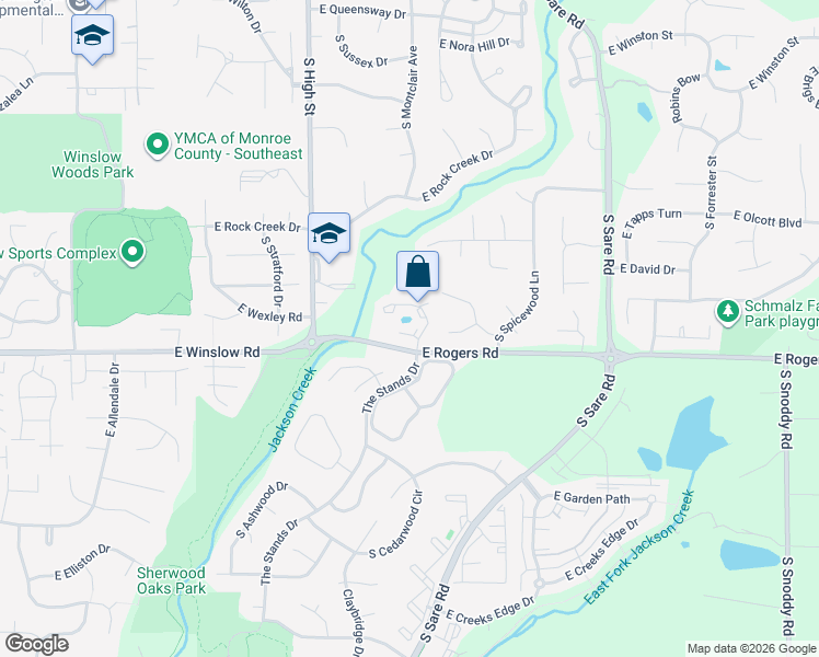 map of restaurants, bars, coffee shops, grocery stores, and more near 2319 East Winding Brook Court in Bloomington